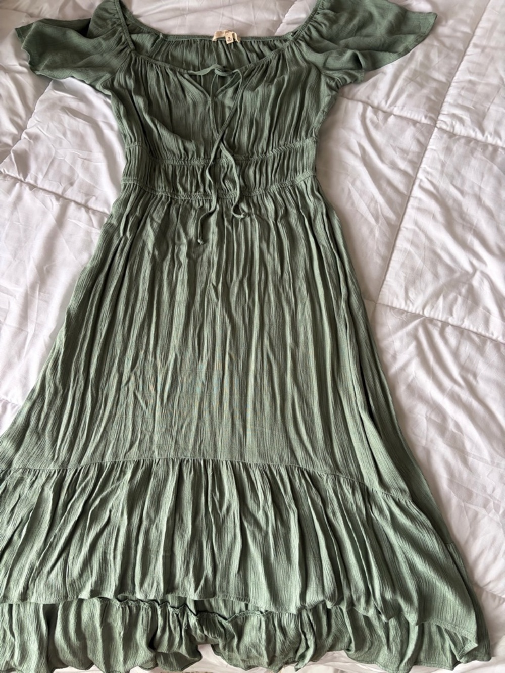 & Other Stories Sage Green Off-Shoulder Maxi Dress